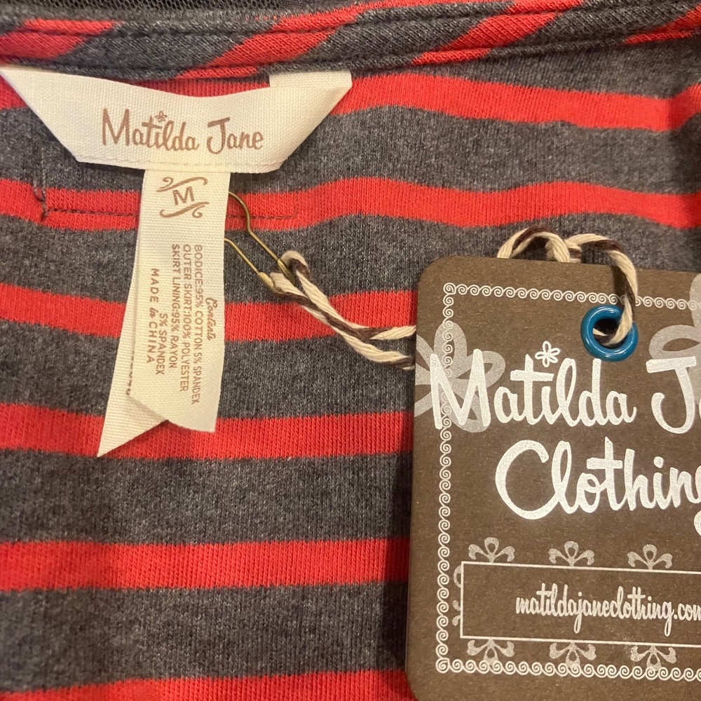 Matilda Jane T'was the Night Red Grey Striped Tulle Mixed Media Dress Size M NEW - Picture 4 of 9